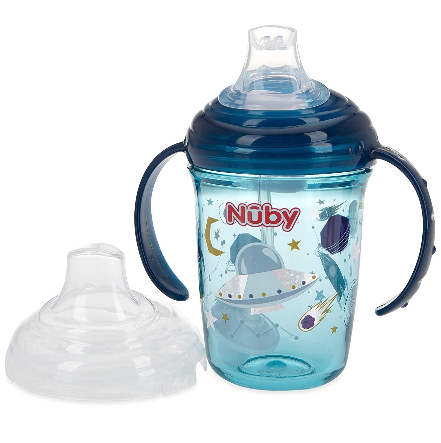 Nuby No-Spill 360 Weighted Straw GripNSip Cup Aqua, Blue