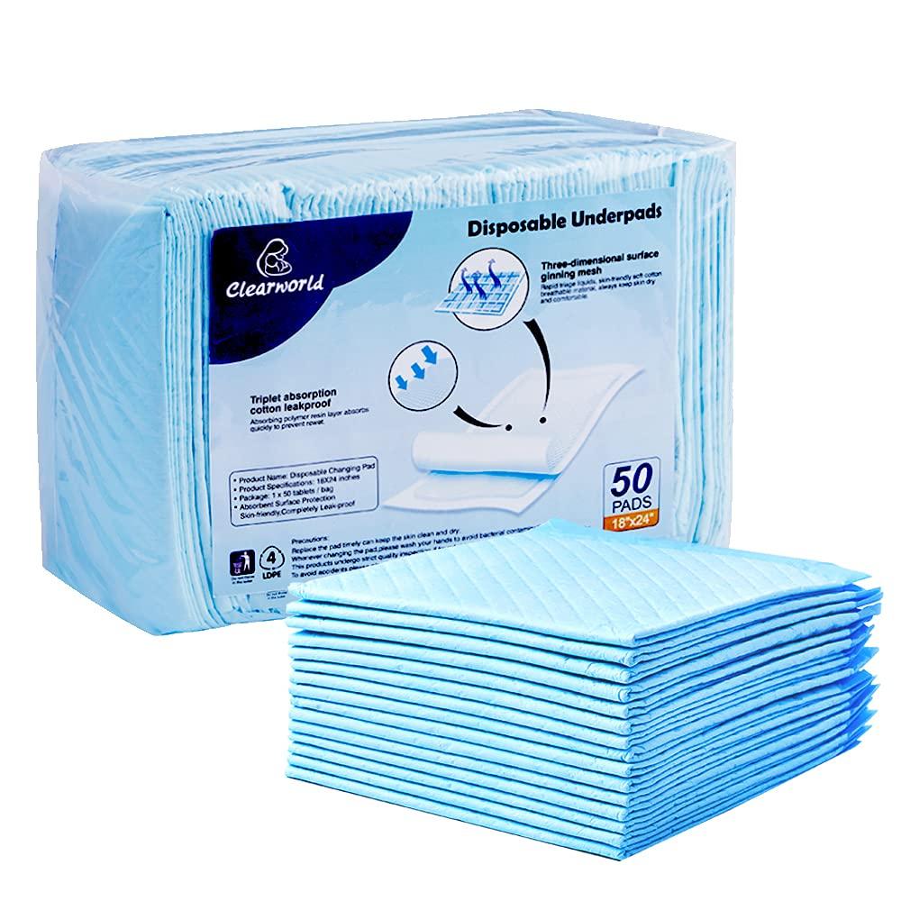 Clearworld 50 Pack Disposable Changing Pad, Waterproof Baby