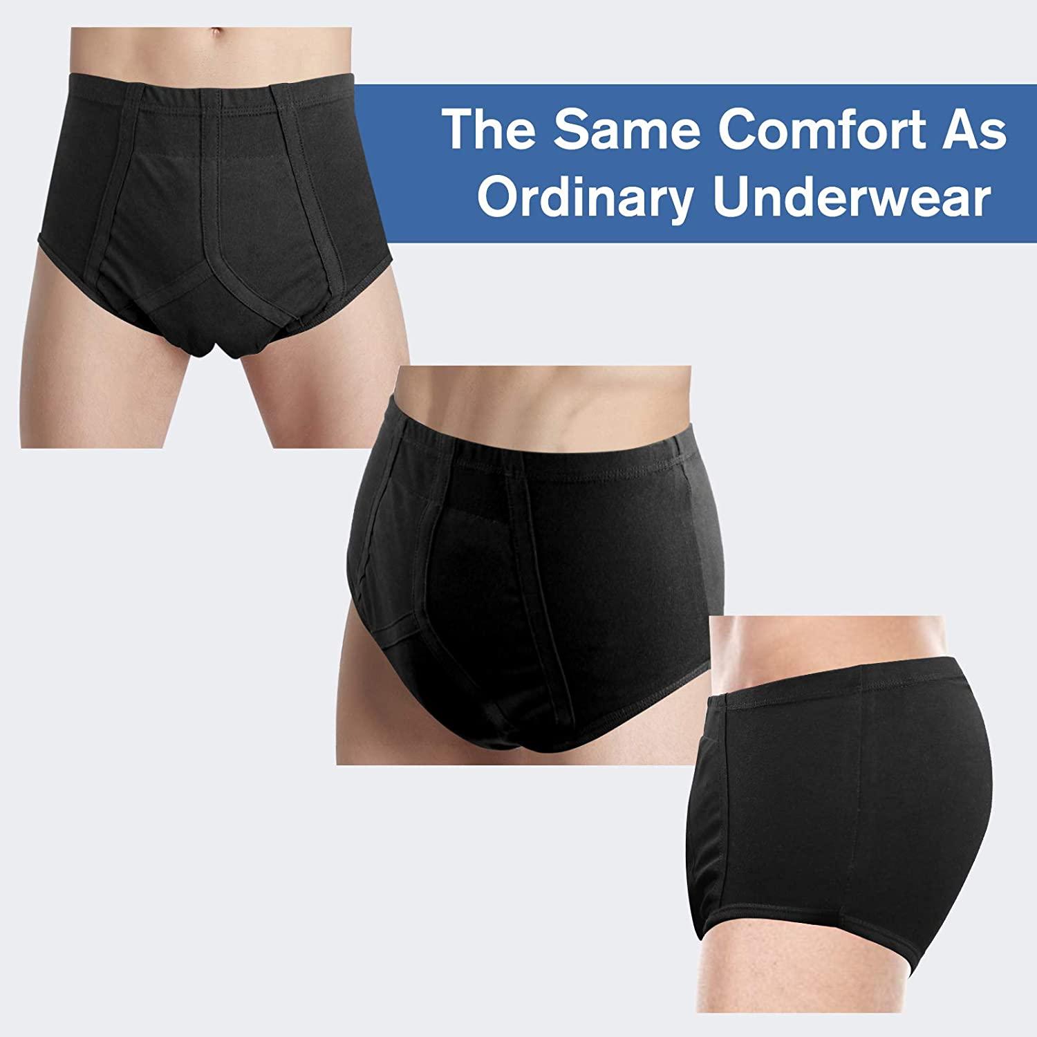 CARER Men's Incontinence Underwear 3-Pack - Washable Bladder Control Briefs  with Absorption Area - Cotton Boxer Briefs