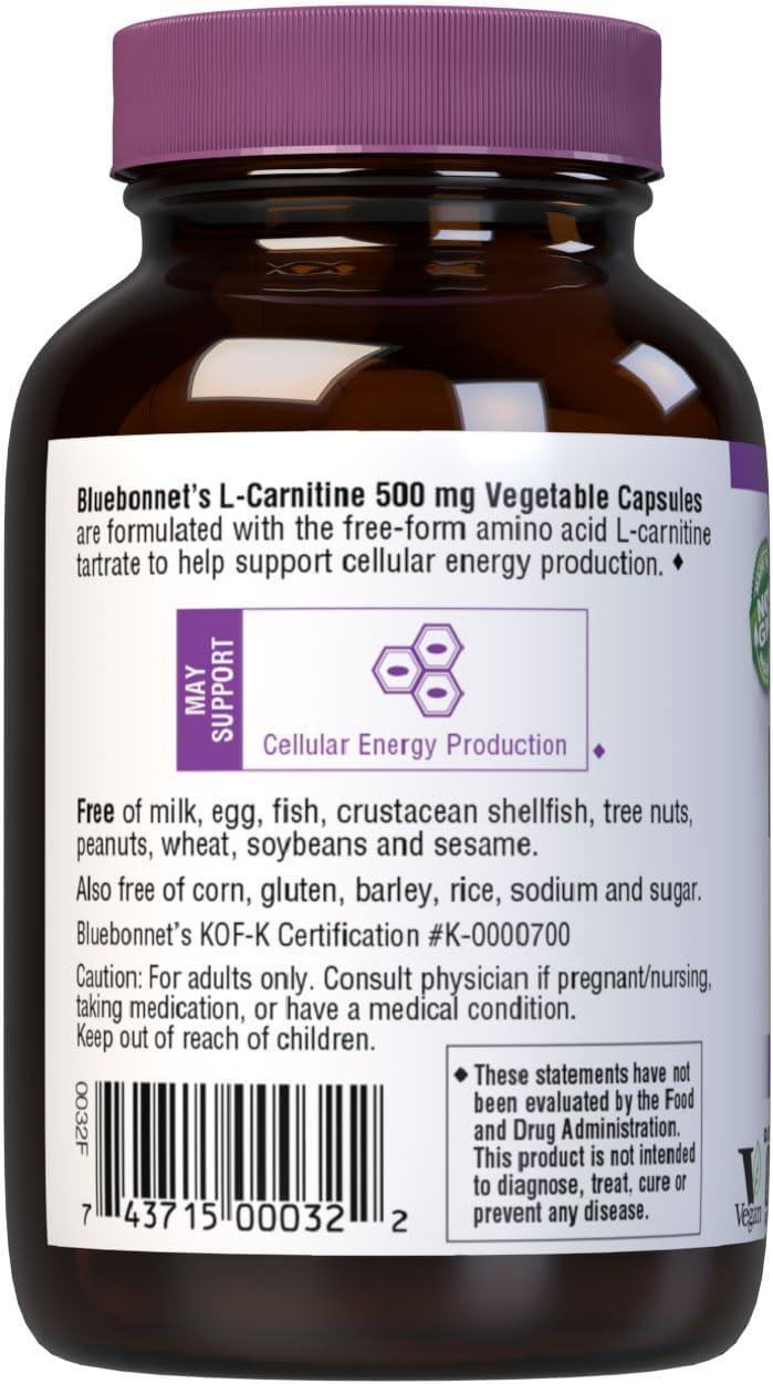 l carnitine bluebonnet Buy Bluebonnet Nutrition L-Carnitine 500mg - Soy-Free Gluten-Free Vegan  Boosts Energy & Transports Fatty Acids - 30 Vegetable Capsules | Buy Now  with Express International Delivery