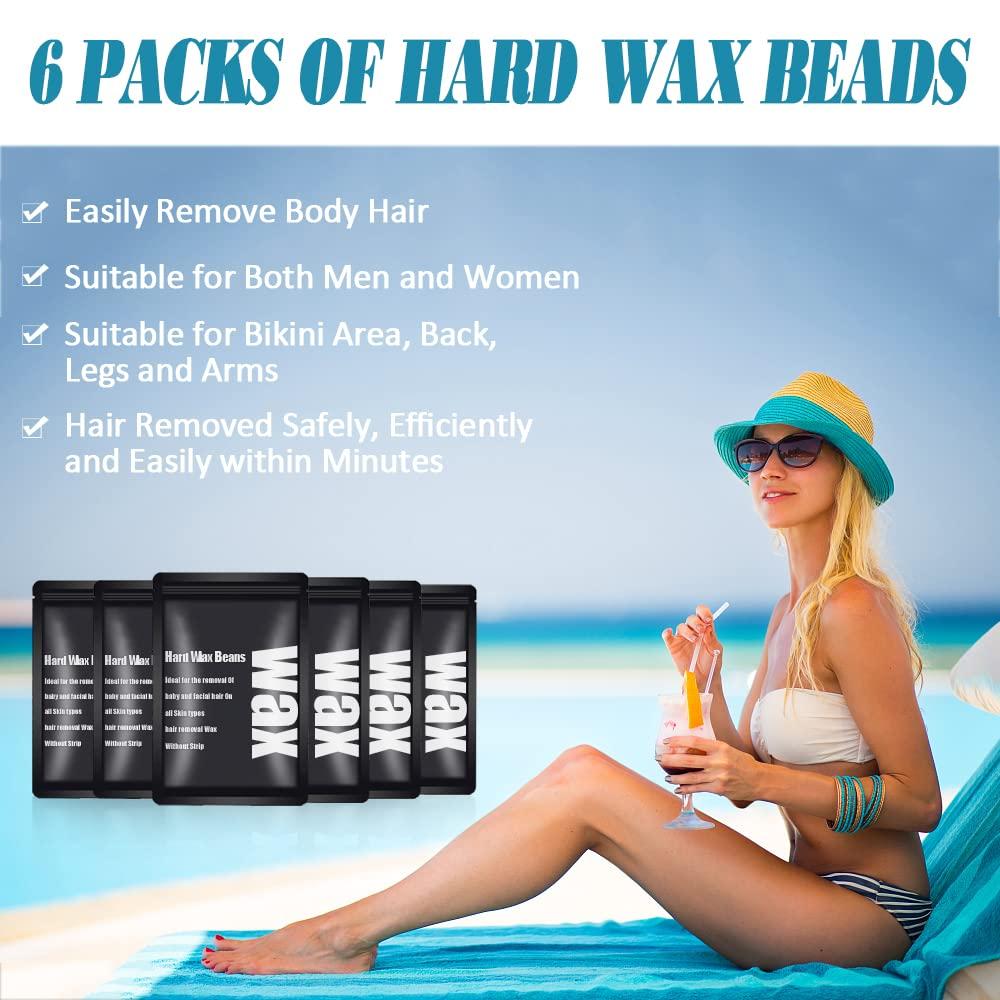Waxing Kit, Wax Warmer for Hair Removal with 6 Packs Wax Beads & 10Pcs  Waxing Applicator Sticks, Painless at Home Waxing Kits for Full Body Bikini  Brazilian Face Eyebrow Legs White