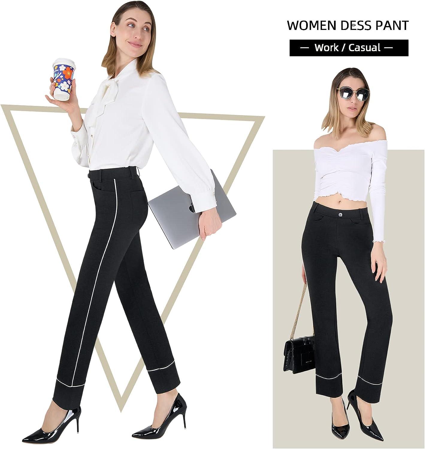 PUWEER Dress Pants for Women - Pull on Work Pants for Women Ladies