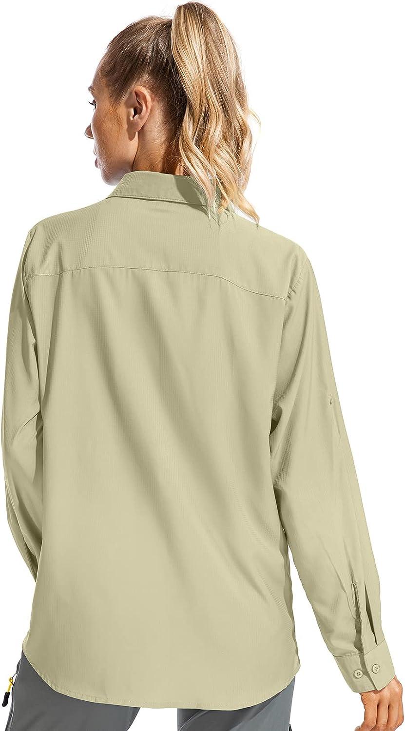 Women's Long Sleeve Safari Clothes UPF 50+ Hiking Fishing Shirts,Sun  Protection Quick Dry Light Cooling Shirts Khaki Small