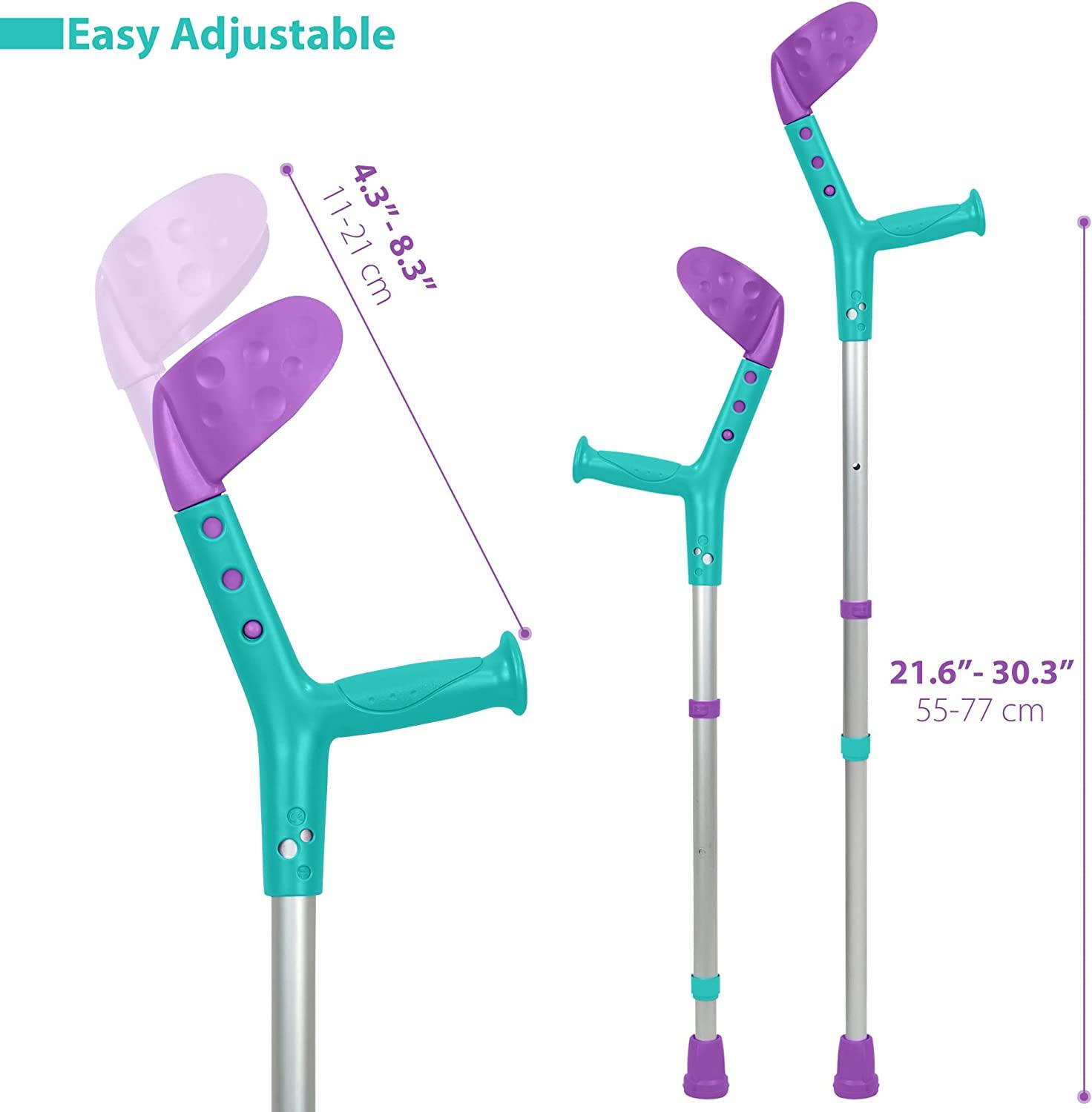 ORTONYX Kids Walking Forearm Crutches (1 Pair) Lightweight Aluminum, Adjustable Support for