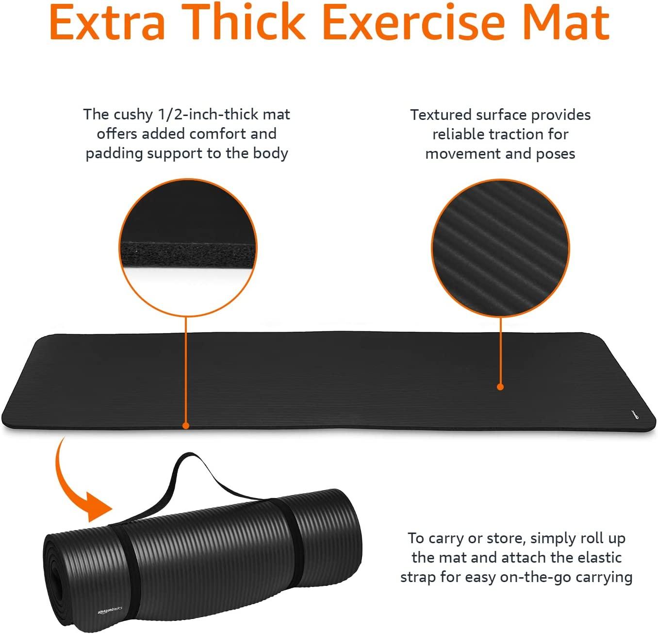 Basics 1/2-Inch Extra Thick Exercise Yoga Mat Black Yoga Mat