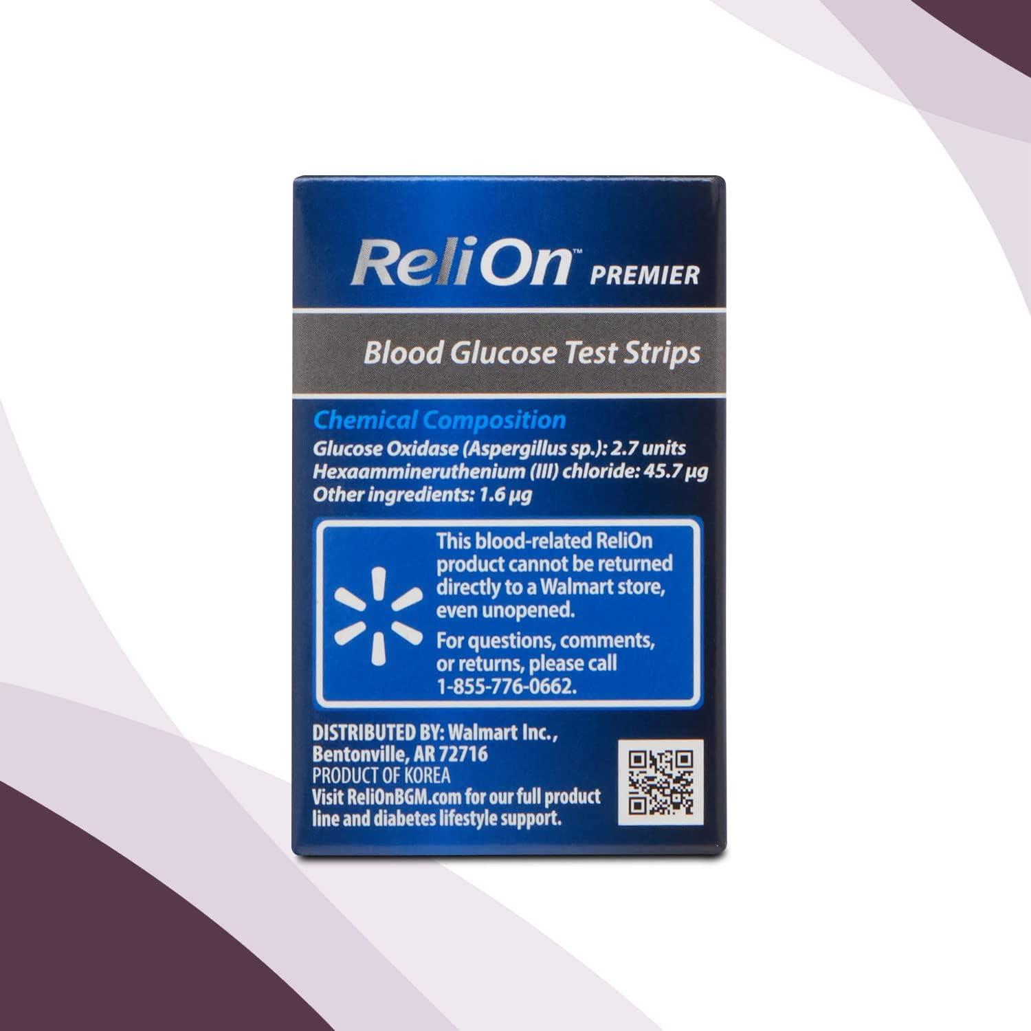 ReliOn Premier Blood Glucose Test Strips 50ct - No Coding Required With Diabetes Care Guide
