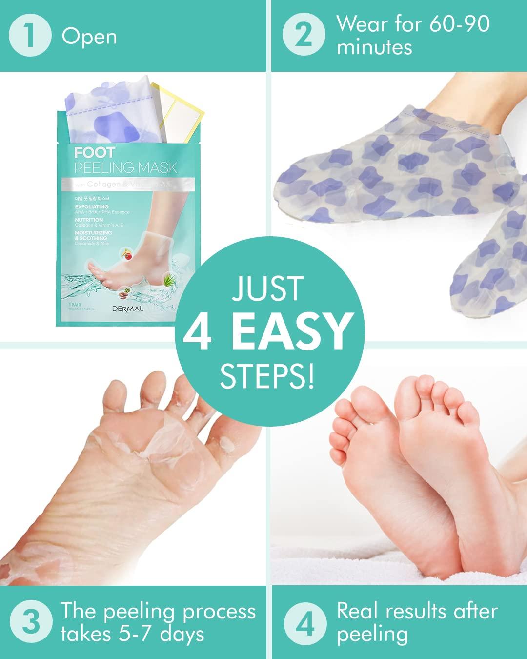 Dermal Korea Foot Peeling Mask 3 Pack with Aloe Vera and Collagen