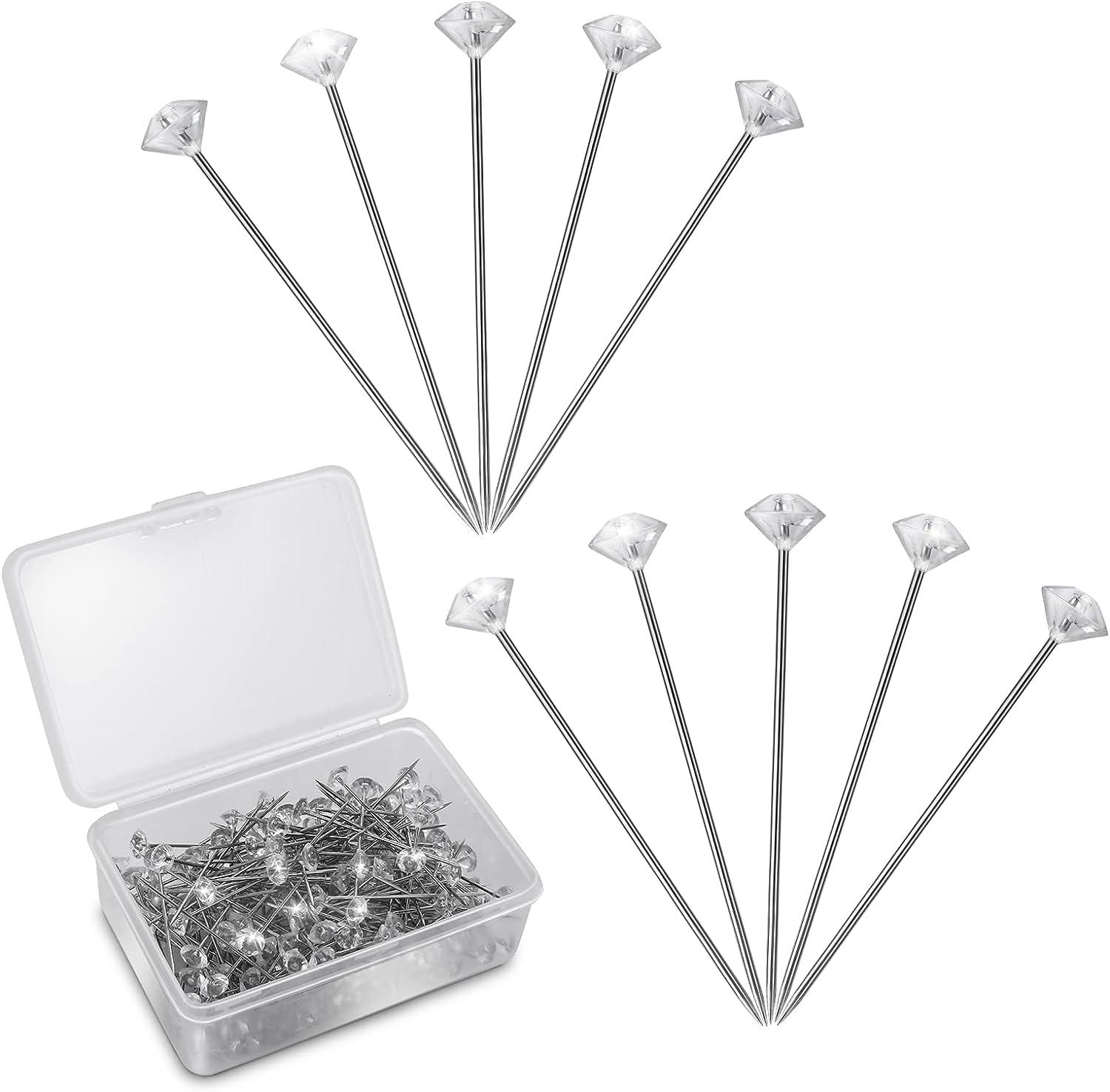 ASTER 200 Pieces Crystal Diamond Head Pins 1.5 Inch Diamond Head Straight  pins for Flower Stainless Steel Bouquet Pins Corsages Flower Pins for Craft  Wedding Jewelry Flower Decoration