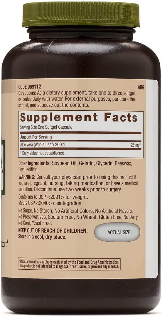 GNC Natural Brand Aloe Vera SoftGel Capsules Organic Supplement for