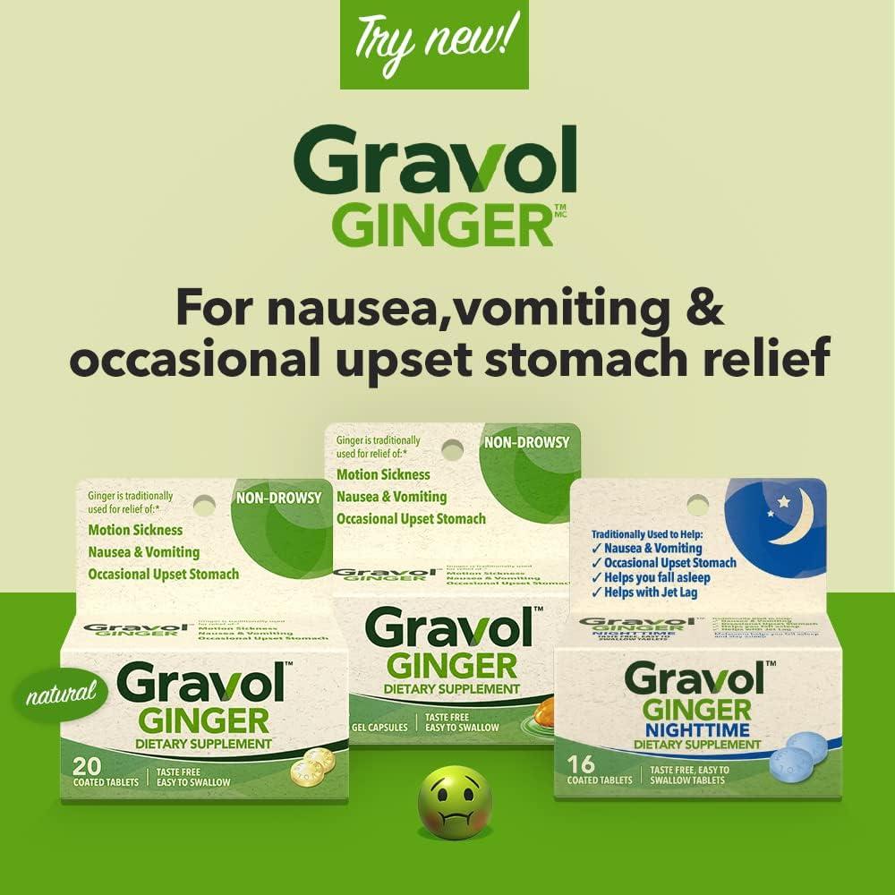 Gravol Ginger Tablets Natural Relief for Upset Stomach & Nausea 20ct