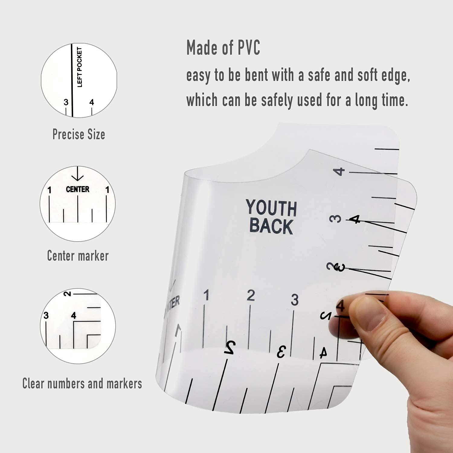  9Pcs T-Shirt Ruler Guide for Vinyl Alignment, Tshirt-Ruler for  Heat Press, Tshirt-Rulers to Center Vinyl, V-Neck/Round PVC Sewing Rulers  for Children/Youth/Adult : Arts, Crafts & Sewing