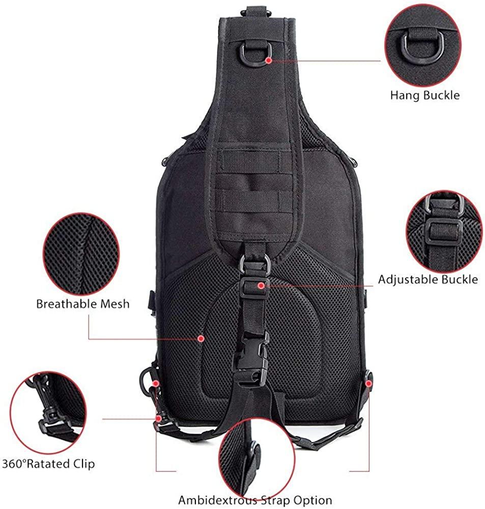 Tactical Black Sling Bag Pack Military Rover Shoulder Backpack for