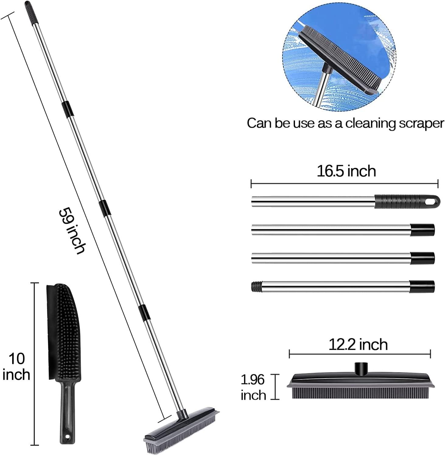 Pet Hair Remover Rubber Broom with Squeegee 59 inches Adjustable Carpet