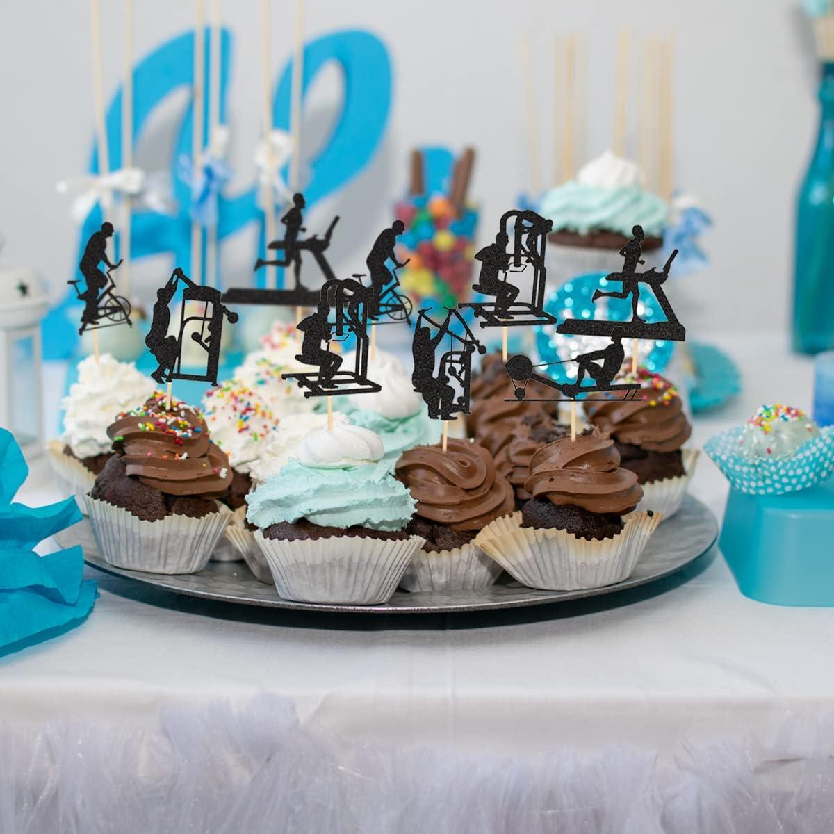 Gym Cake Decorations - Cake & Cupcake Toppers voor Mannen Zwart en Goud Fitness Cake Toppers, 25 Stks Glitter Gewicht Lifting Cake Topper Decoraties voor Gym Fitness Themed Birthday Party