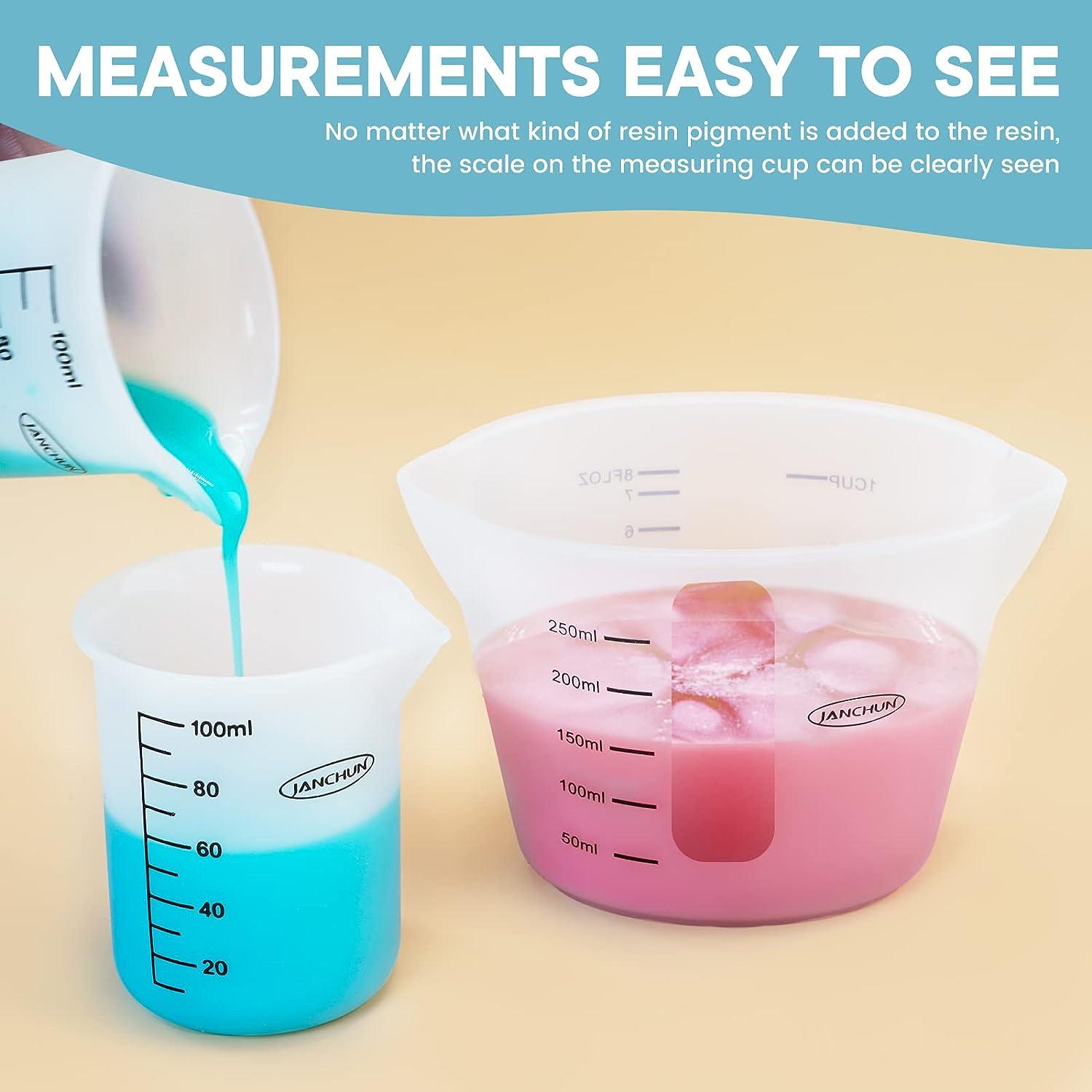 Silicone Measuring Cups for Epoxy Resin, Resin Supplies with 250&100ml Silicone  Cups,Silicone Hard Stir Sticks,Epoxy Mixer,Color Cups,Mixing Tools for  Resin,Molds,Jewelry Making, Easy to Clean 