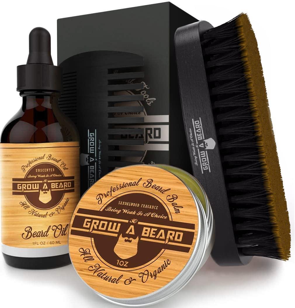 Men's Beard Grooming Kit | Wash Shampoo, Oil, Balm, Brush, Comb ...