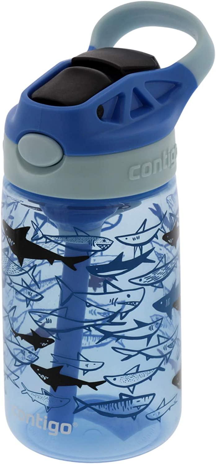 Contigo Kids Water Bottle, 14 oz with Autospout Technology Spill Proof,  Easy-Clean Lid Design Ages 3 Plus, Top Rack Dishwasher Safe Cotton Candy  Gummy Sharks 14oz Blue Sharks