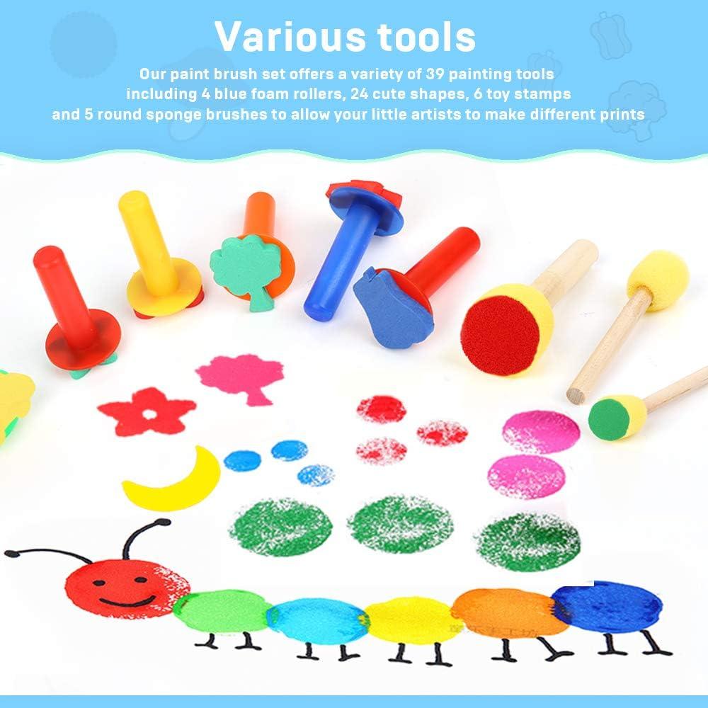 Paint Sponges for Kids YGDZ 39pcs Early Learning Toddlers Sponge Paint  Brushes Stamps Foam Art Craft Drawing Tools