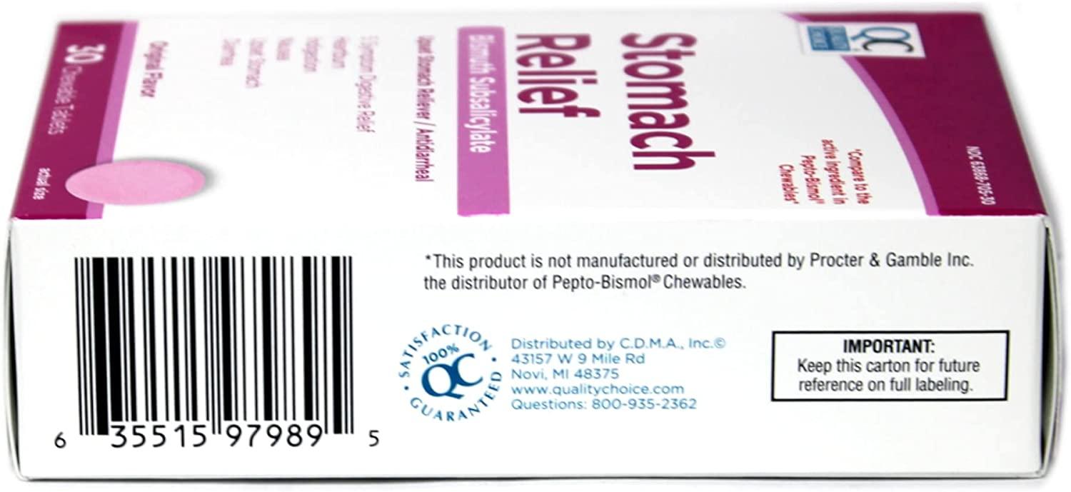 Quality Choice PinkBismuth Chewable Tablets 30 Tablets, Boxes (Pack of 6)