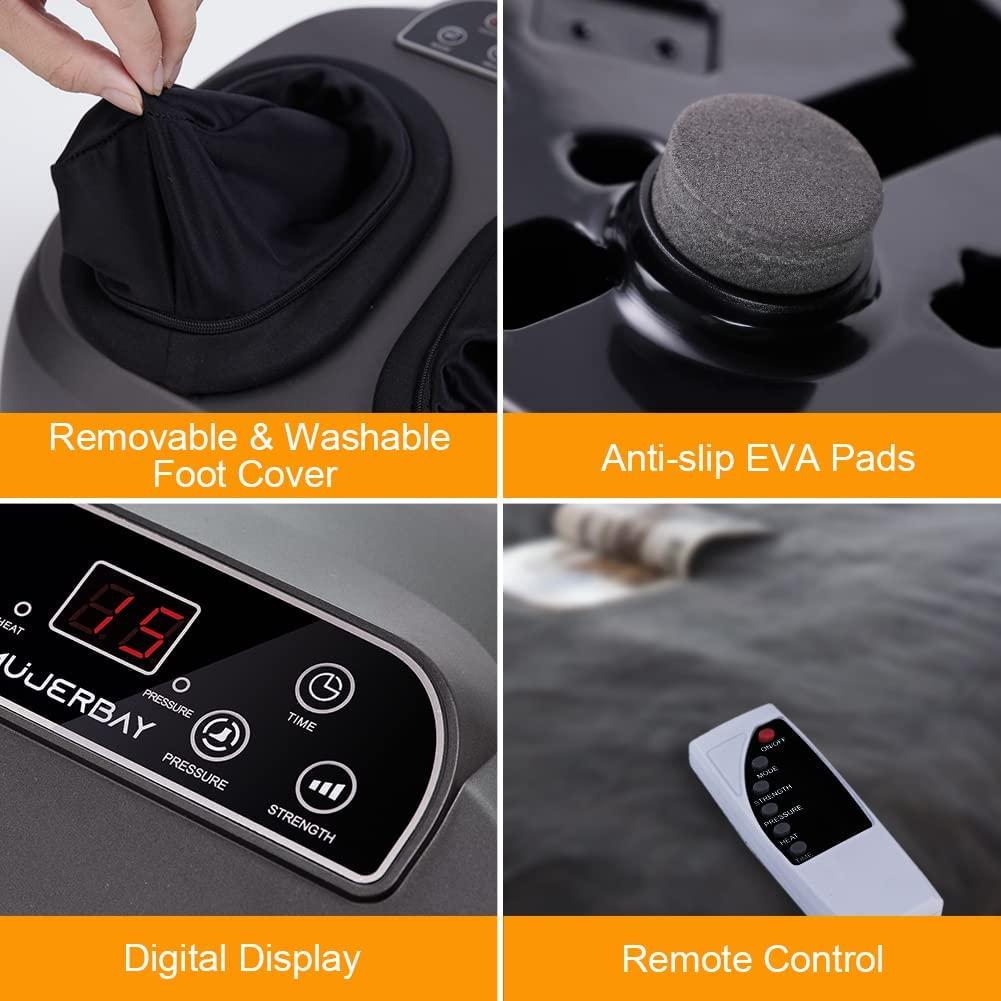 Mujerbay Foot Massager With Heat, Air Compression, Remote Control, Deep Kneading Shiatsu Feet Massager Machine, For Plantar Fasciitis, Circulation, Ni