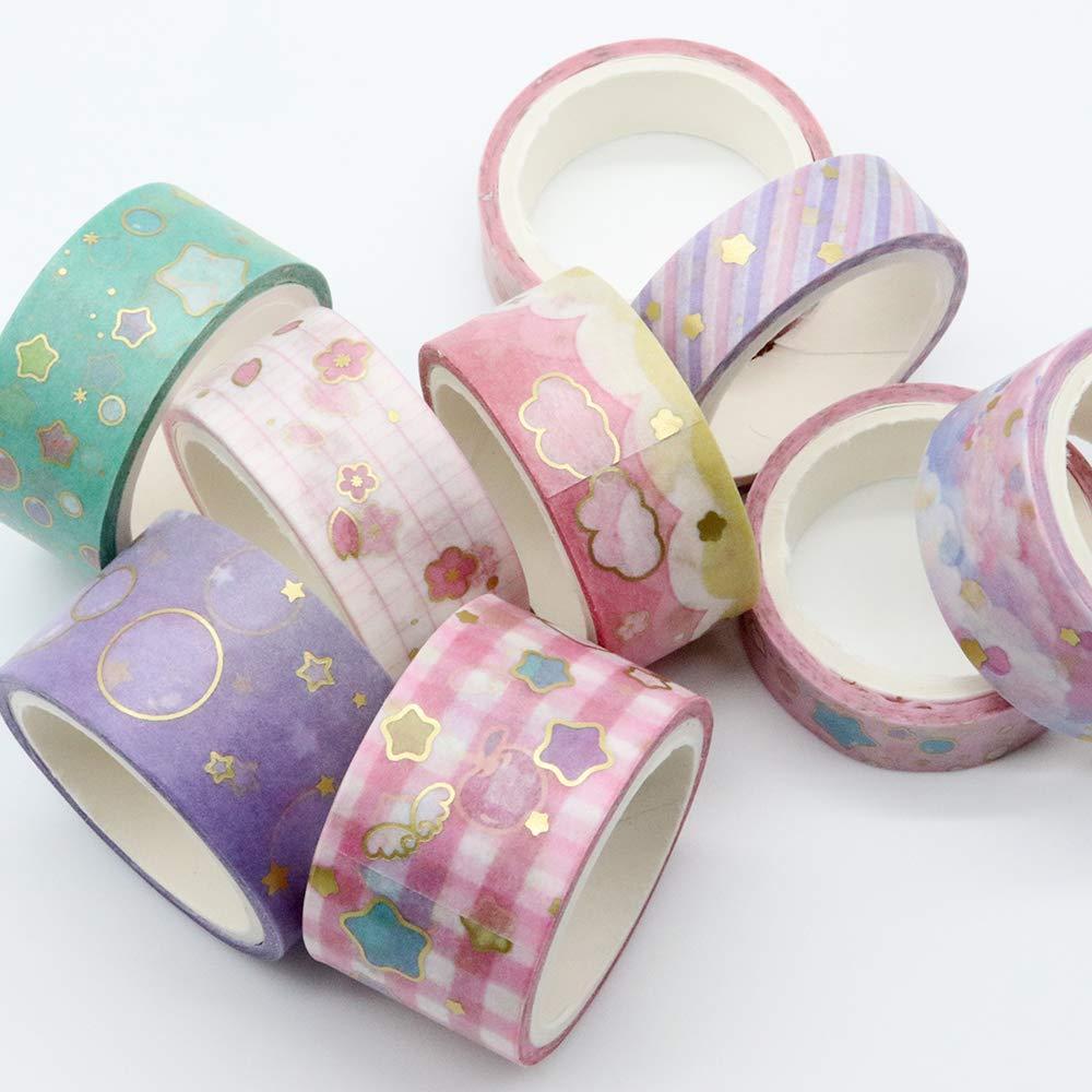 VEYLIN 10Rolls Gold Foil Washi Tape, Pastel Decorative Masking Tape for  Gift Wrappings Pink Gold
