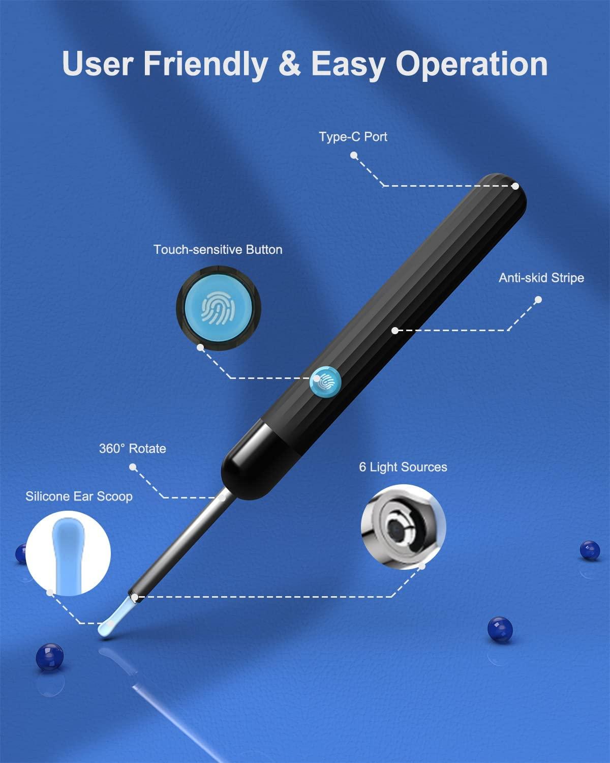 Ear Wax Removal Tool with 1296P LED Lights IP67 Waterproof Ear