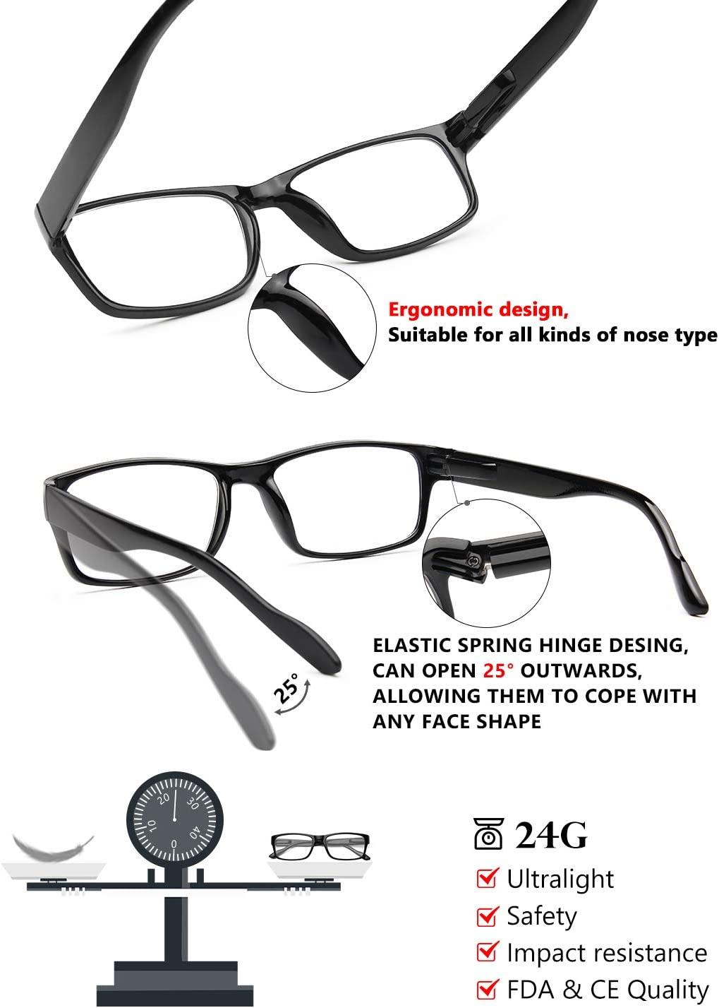 Gaoye 5Pack Reading Glasses Blue Light Blocking,Spring Hinge Readers