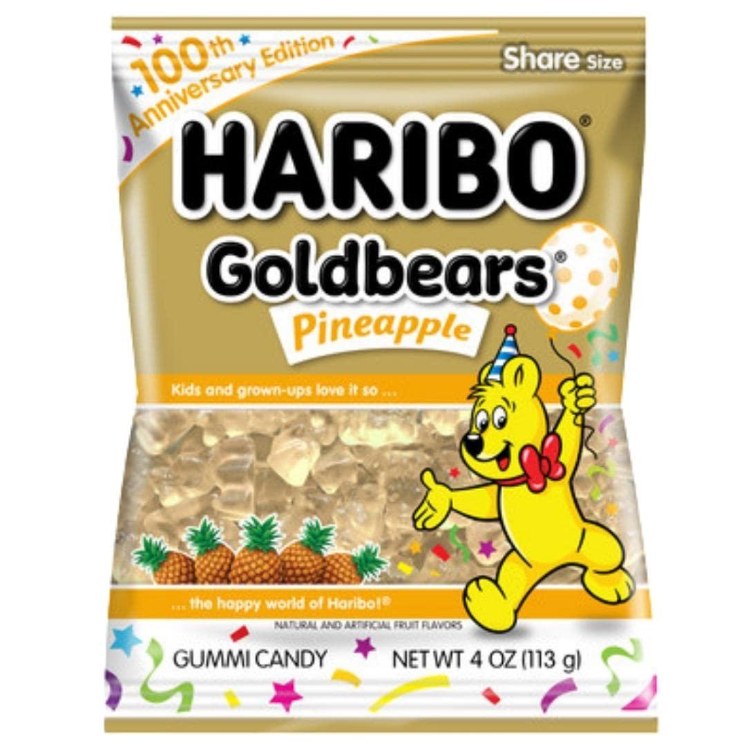 Haribo Goldbears Gummi Candy 4 oz. Pack, Watermelon and Pineapple Gummy Sweet Chewy Bear Shaped