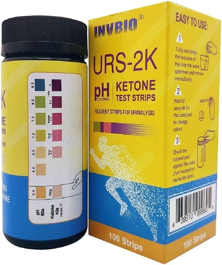 INVBIO pH+Keto 2in1 Urine Test Strips 100ct Monitor Ketosis, pH