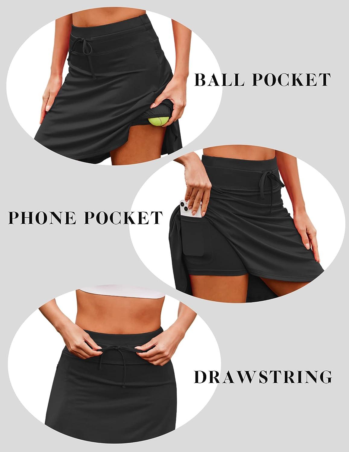 COOrun Tennis Skirt Women 20 Knee Length Golf Skort with Pockets High  Waisted Athletic Sports Inner Shorts Skirts S-XXL Large Black