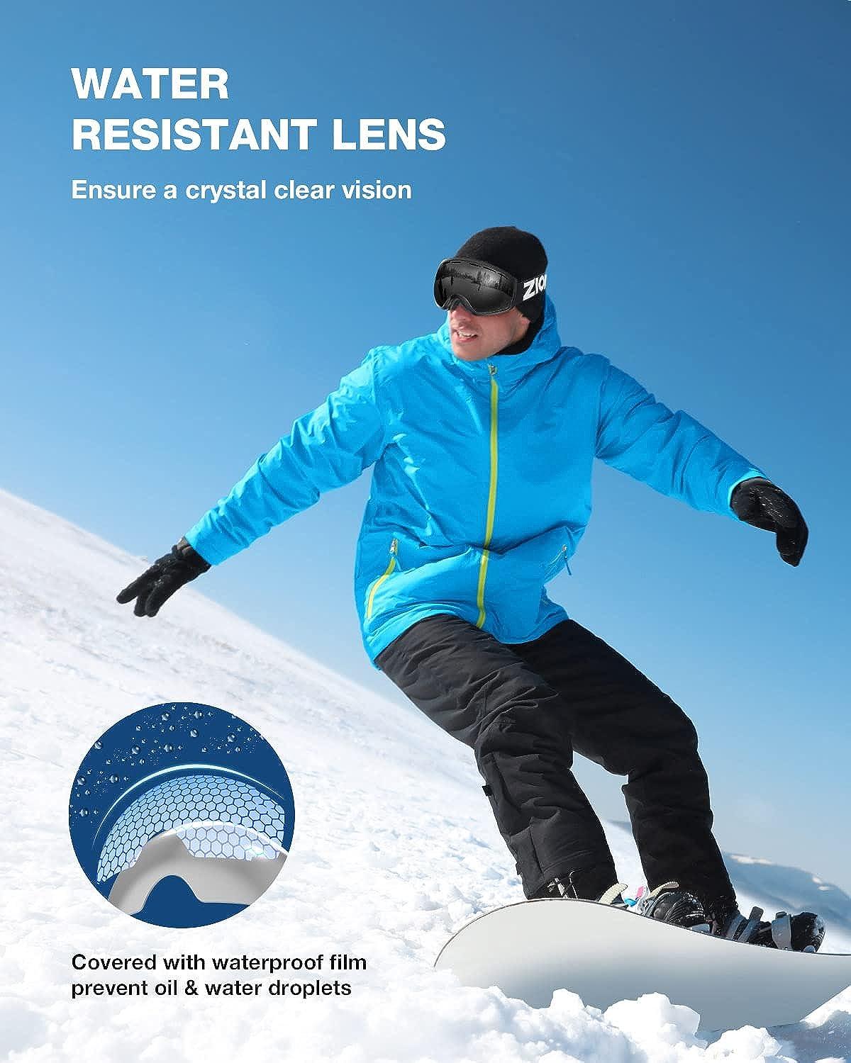 ZIONOR X10 Ski Snowboard Snow Goggles OTG for Men Women Youth Anti-fog UV  Protection (VLT 17% Black Frame Black Lens)