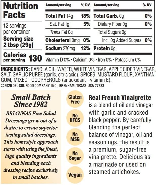 BRIANNAS Home Style Real French Vinaigrette I Gluten Free, Sugar Free