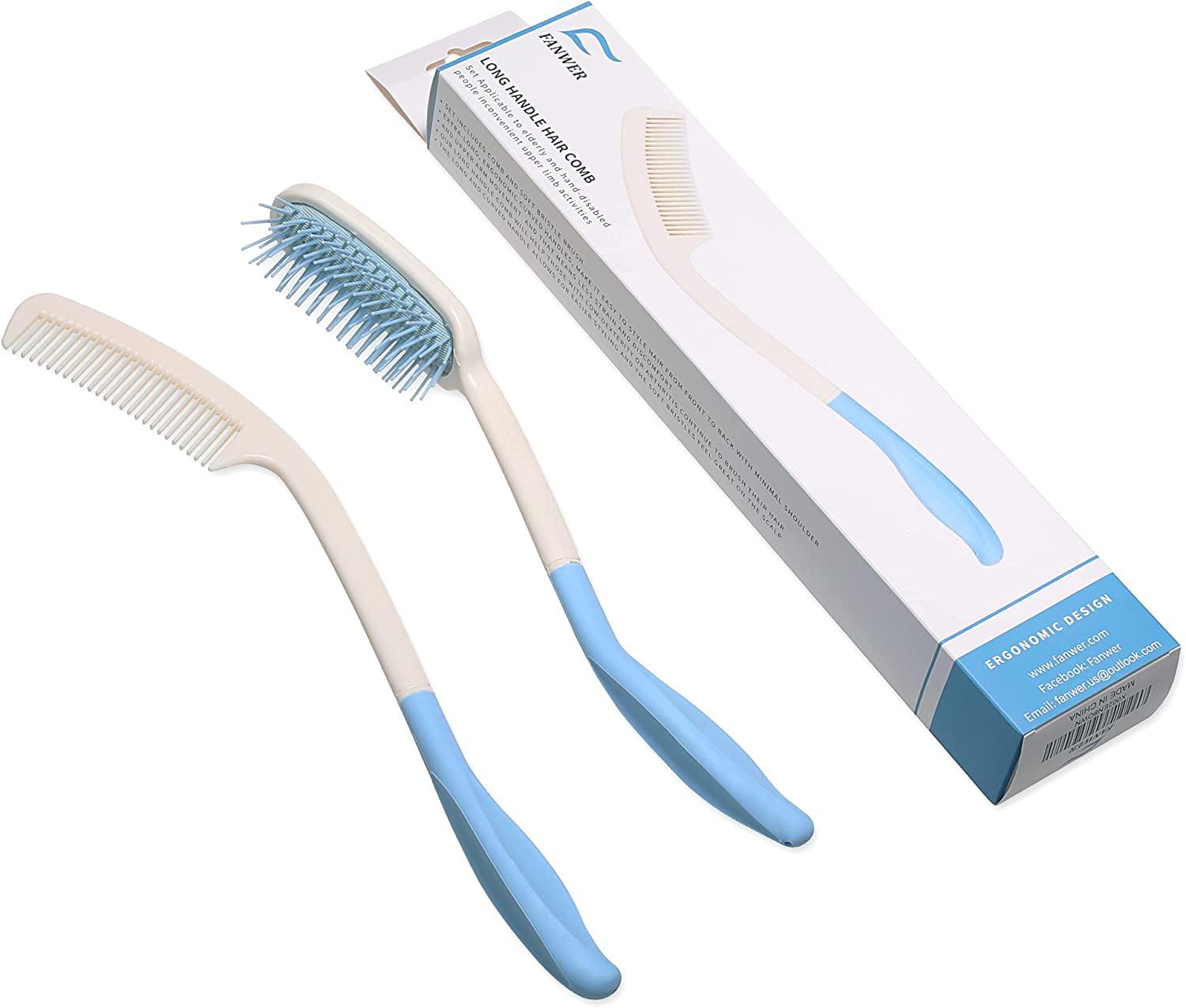 Long Reach Handled Comb and Hair Brush Set Applicable to elderly and