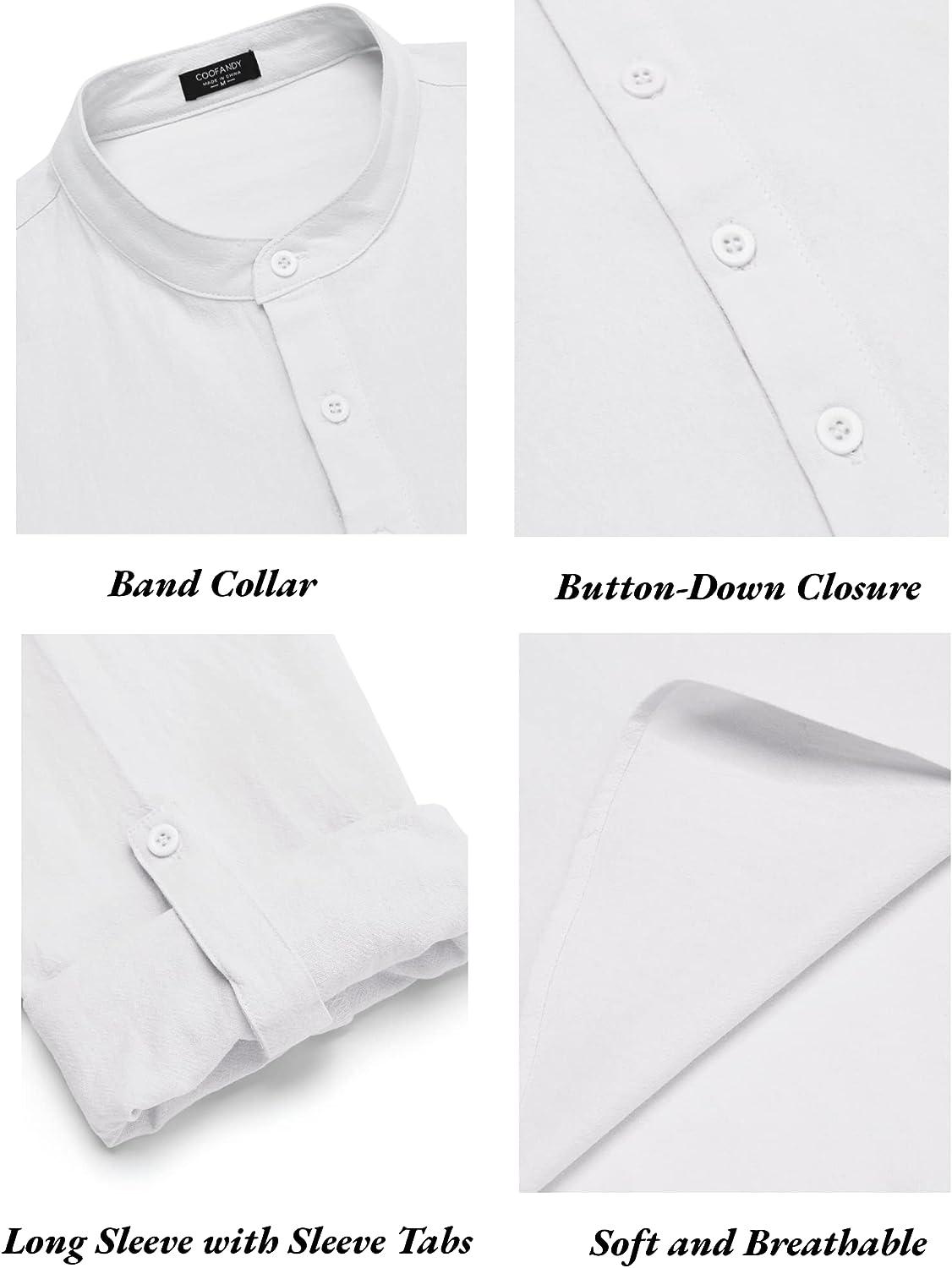 COOFANDY Men's 2 Pieces Cotton Linen Set Long Sleeve Henley Shirts