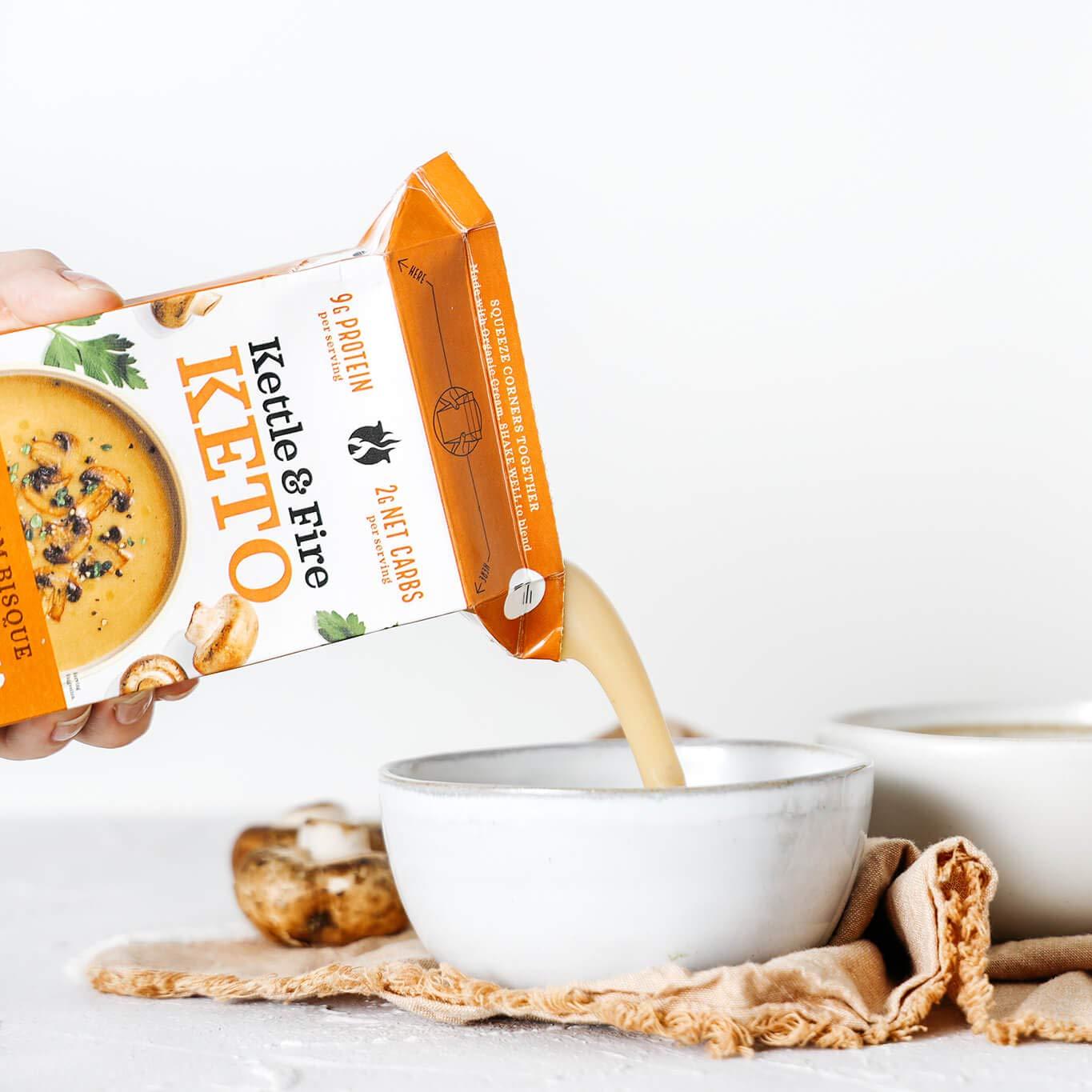 Keto Soup by Kettle and Fire, Cream of Mushroom Bisque Soup, Pack of 3