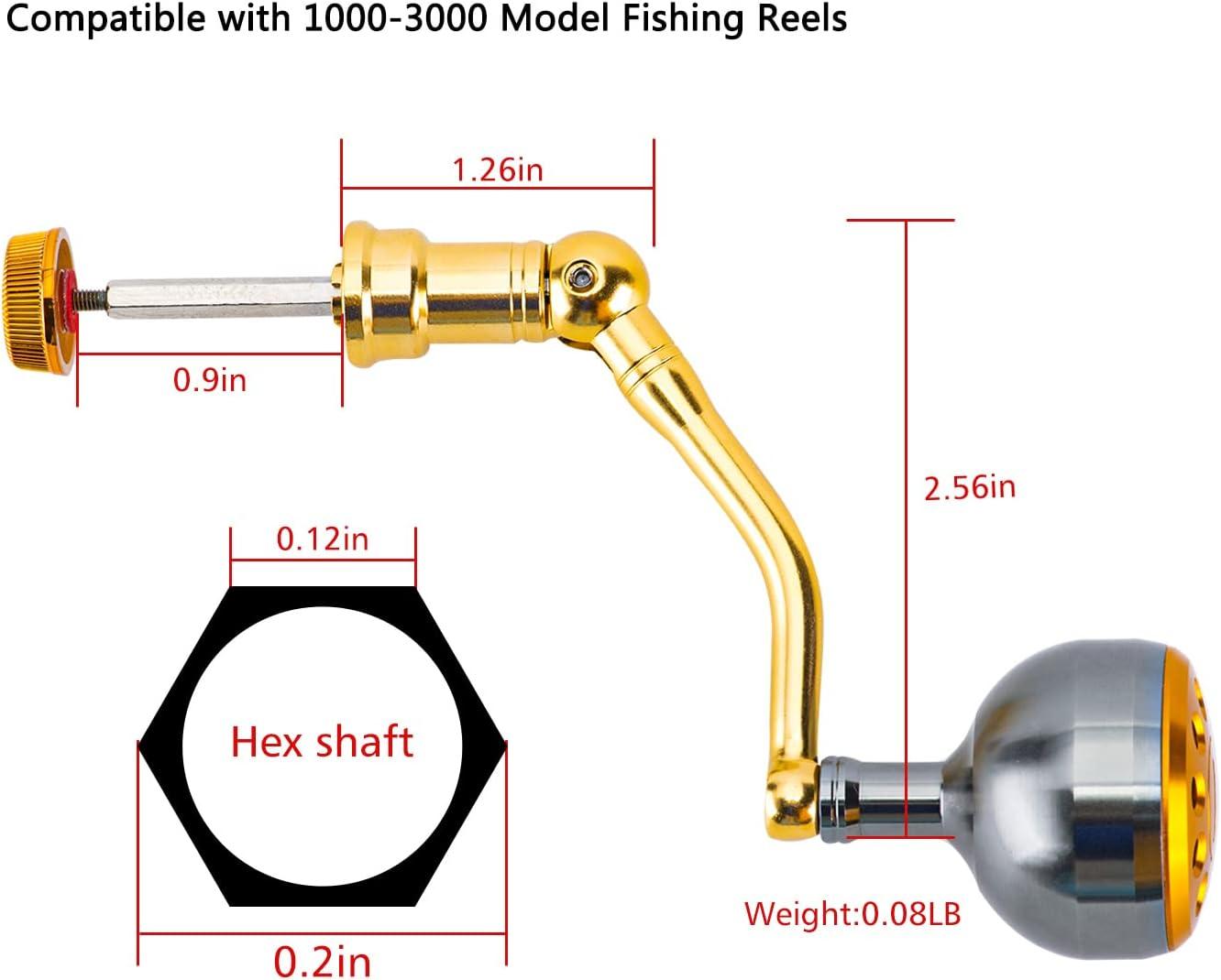 Goture Spinning Reel Handle Metal Reel Replacement Handle Rocker Arm Grip  with Round Power Knob Fishing Reel Handle Gold 02 Medium
