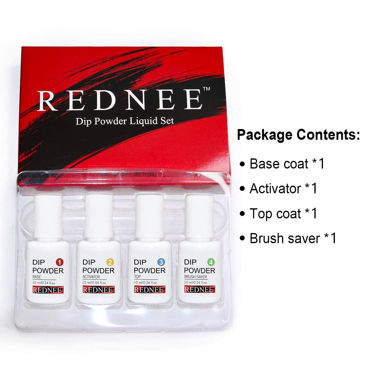 REDNEE Dip Powder Glue Gel Liquid Set 4pcs with Base Top Coat Activator