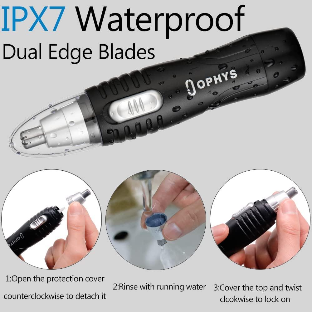 Ear and Nose Hair Trimmer Clipper for Men Women,Professional Painless  Facial Hair Trimmer,Battery-Operated Hair Remover with IPX7 Waterproof Dual  Edge Blades for Easy Cleansing