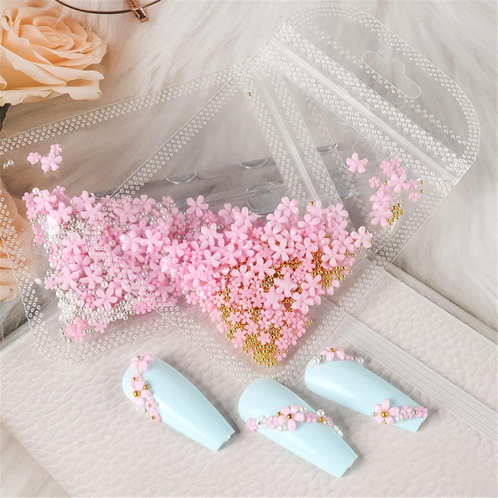 3D Flower Caviar Beads Nail Art Decals Charms For Nails White Pink 3d Acrylic Flower Nail Charms With Pearl Golden Caviar Beads For Women Diy Manicures Salon Accories P 82000226