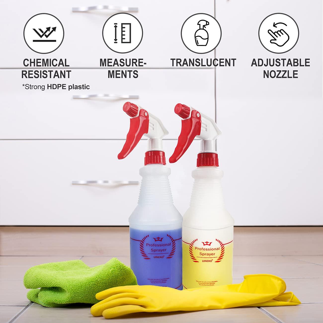  Uineko Plastic Spray Bottle 2 Pack, 32 Oz, All-Purpose Heavy  Duty Spraying Bottles Sprayer Leak Proof Mist Empty Water Bottle for  Cleaning Solution Planting Pet with Adjustable Nozzle - Red 