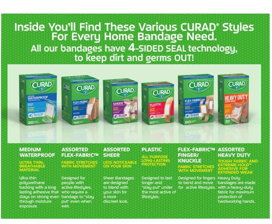 Curad Bulk Variety Pack Assorted Bandages, FlexFabric, Waterproof