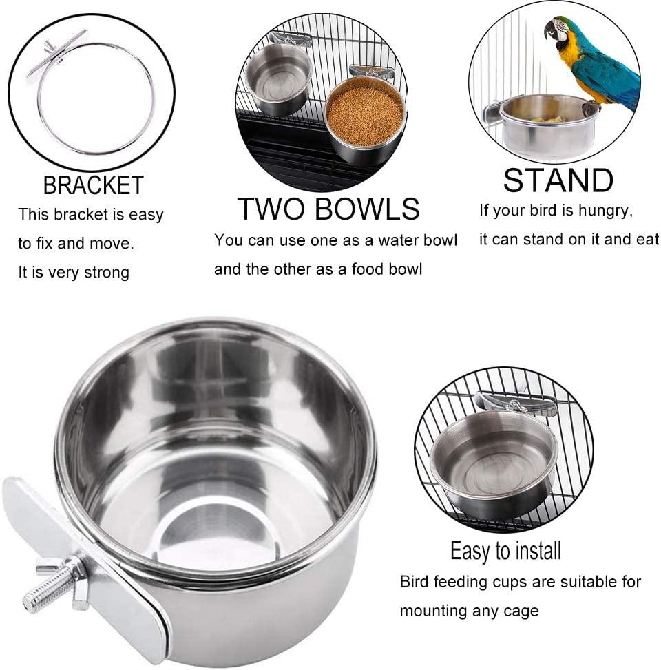 PINVNBY Parrot Feeding Cups Birds Food Dish Stainless Steel Parrot