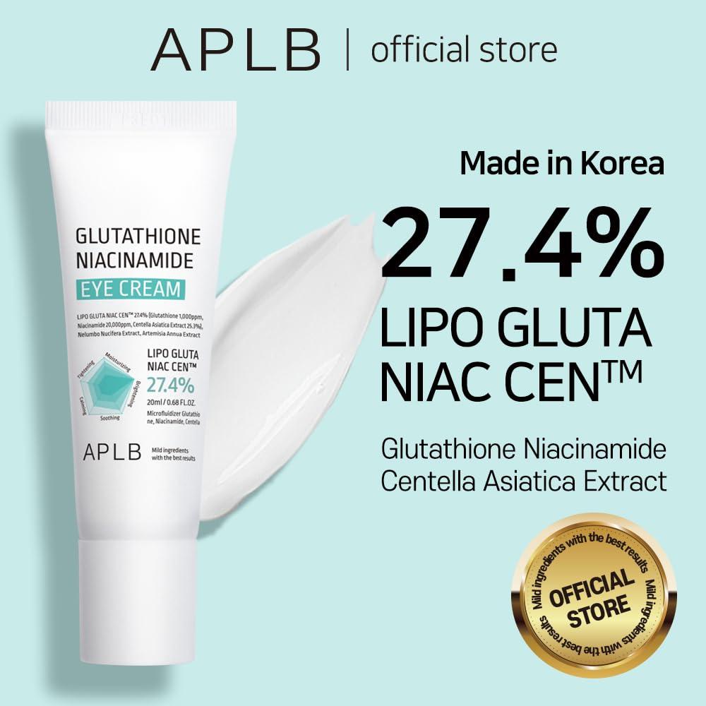 APLB Glutathione Niacinamide Eye Cream | Reduces Dark Circles & Puffiness |  LIPO GLUTA NIAC CEN 27.4% | Korean Skincare for Youthful Eyes - 0.68 FL.OZ  | Buy Now with Express International Delivery