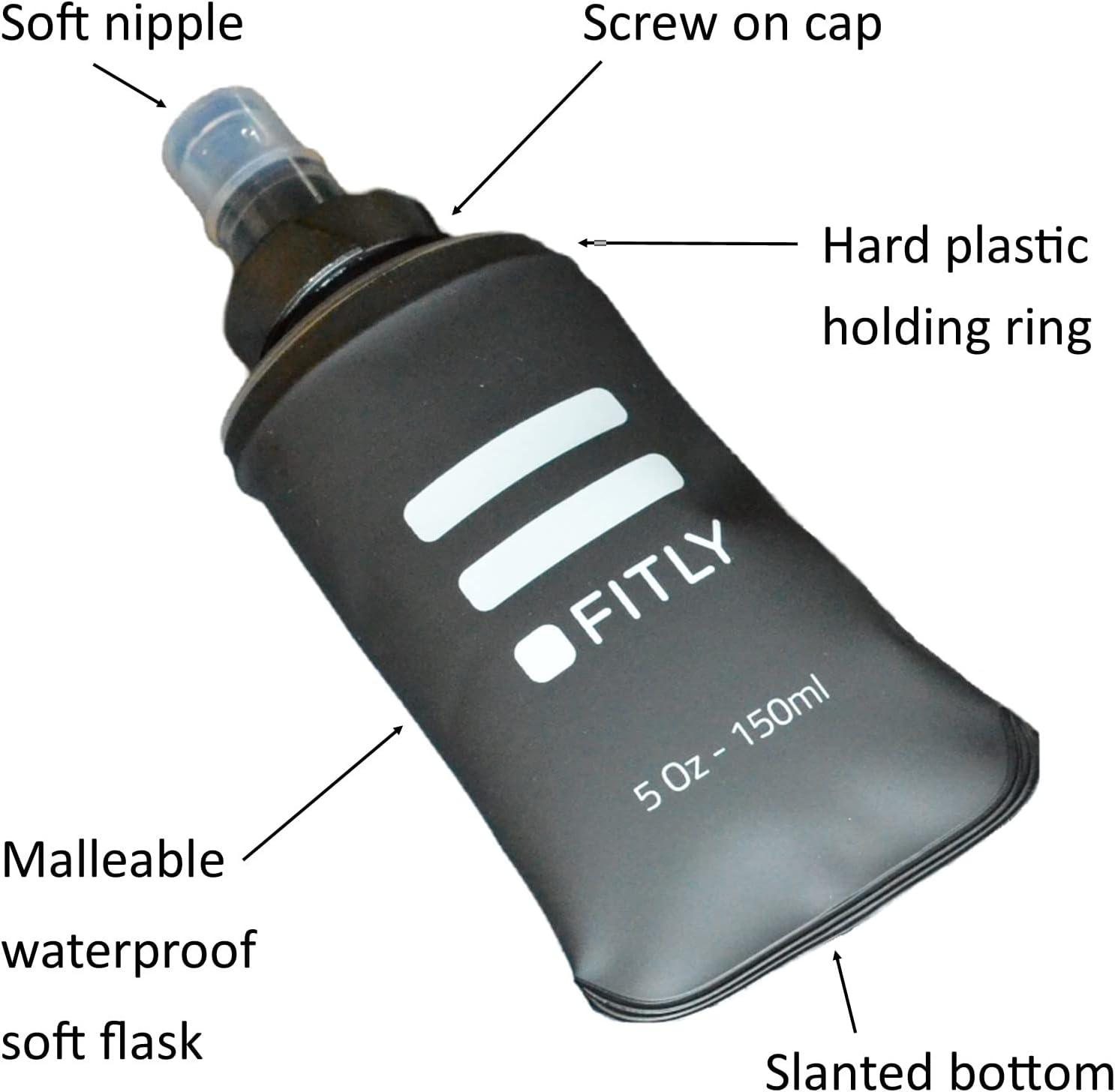  FITLY Soft Flask 3 Pack - 5 oz (150 ml), 8.5oz (250ml), &  13.5oz (400ml) - Shrink As You Drink Soft Water Bottle for Hydration Pack -  Folding Water Bottle For