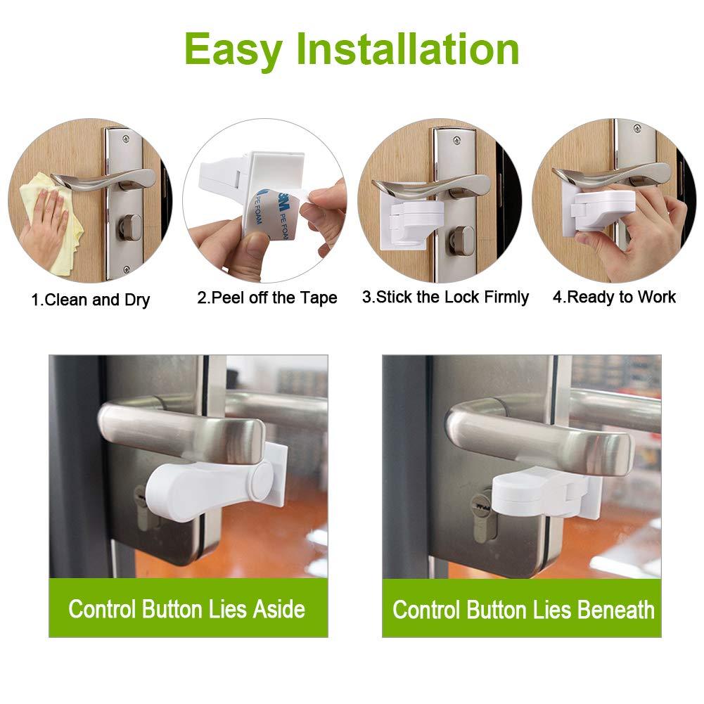 Childproof Door Lever Locks Set of 4, Easy ToolFree Install, Prevent