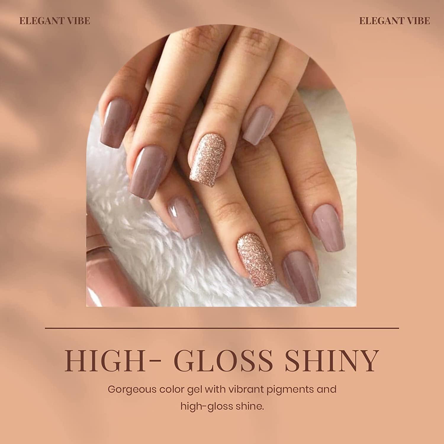 Glitter Nude Nails with Gloss Finish