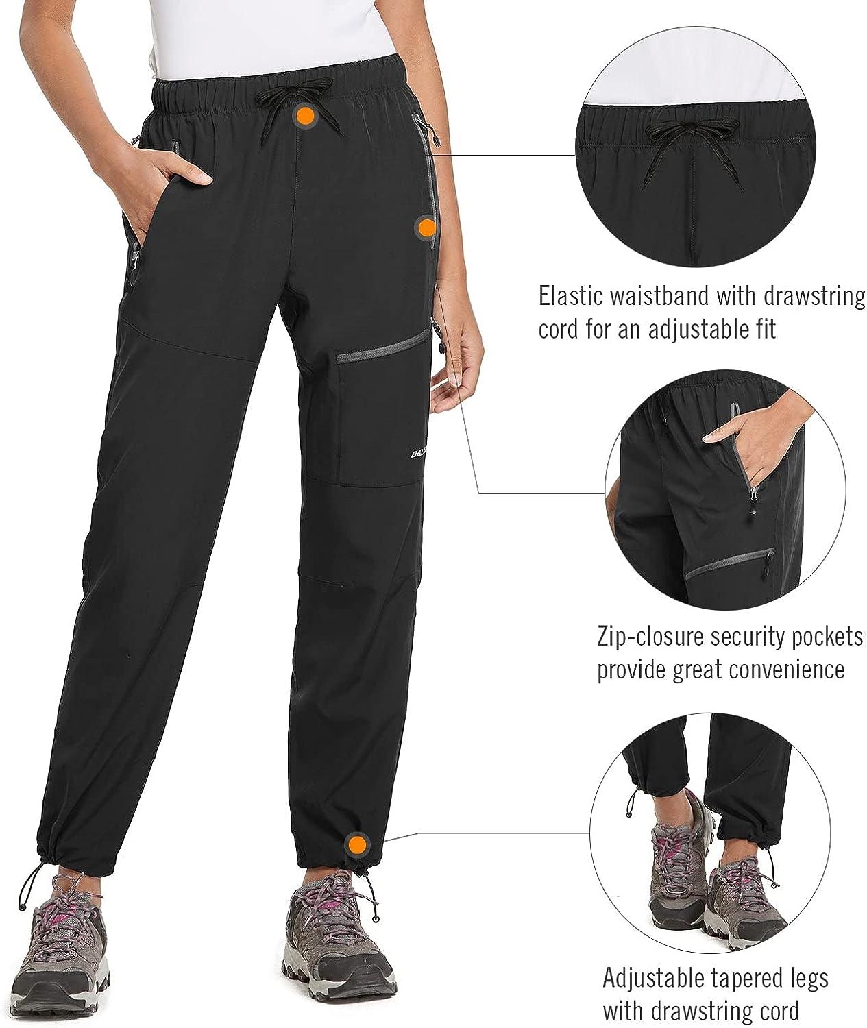 BALEAF Women's Hiking Pants Quick Dry Lightweight Water Resistant Elastic  Waist Cargo Pants for All Seasons 02-black Large