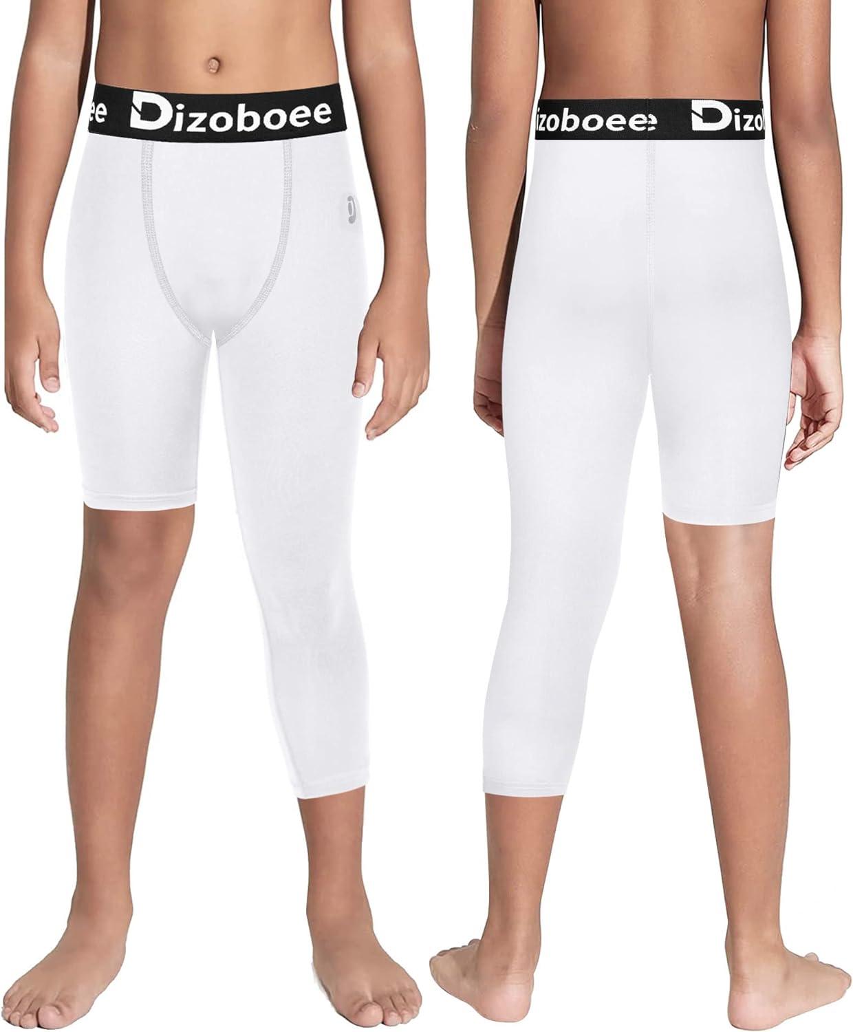 Dizoboee Youth Boys Compression Pants One Leg 3/4 Leggings for Sports Kids Basketball  Tights 2 Pack White+black (Right Short) Medium