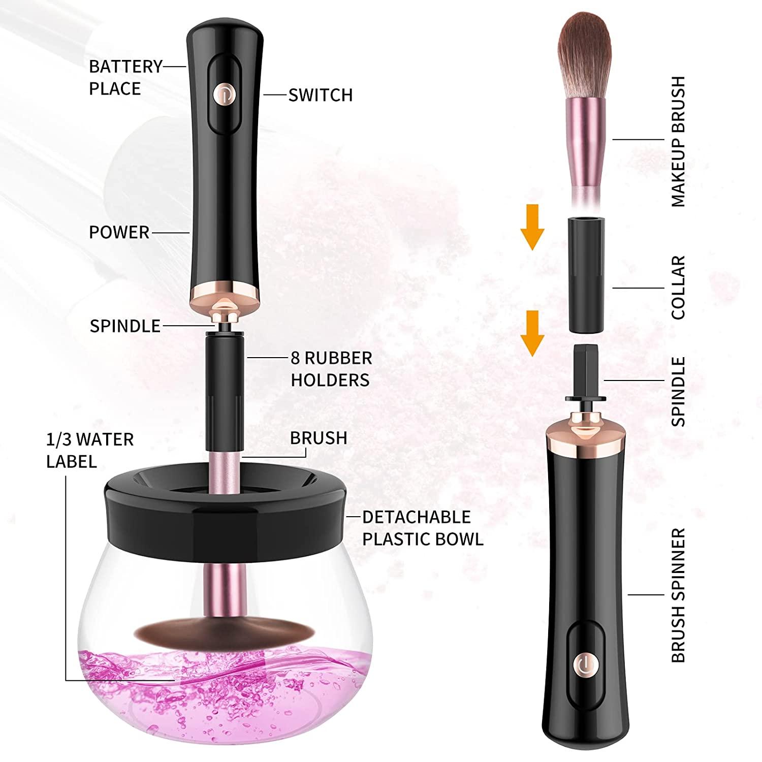  Senbowe Upgraded Makeup Brush Cleaner and Dryer Machine,  Electric Cosmetic Automatic Brush Spinner with 8 Size Rubber Collars, Wash  and Dry in Seconds, Deep Cosmetic Brush Spinner for All Size Brushes 
