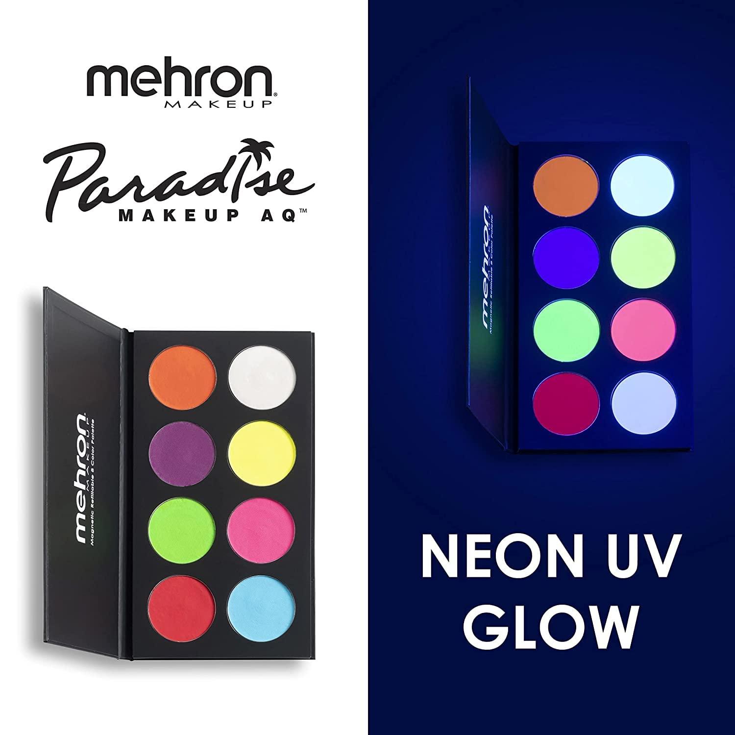 Mehron Makeup Paradise AQ Face & Body Paint 8 Color Palette (Neon UV Glow)  - Face Body Black Light Makeup Palette Special Effects UV Glow Rave  Accessories Halloween and Cosplay
